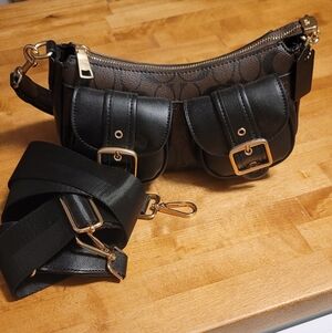 Black and Brown Coach coated canvas crossbody Bag